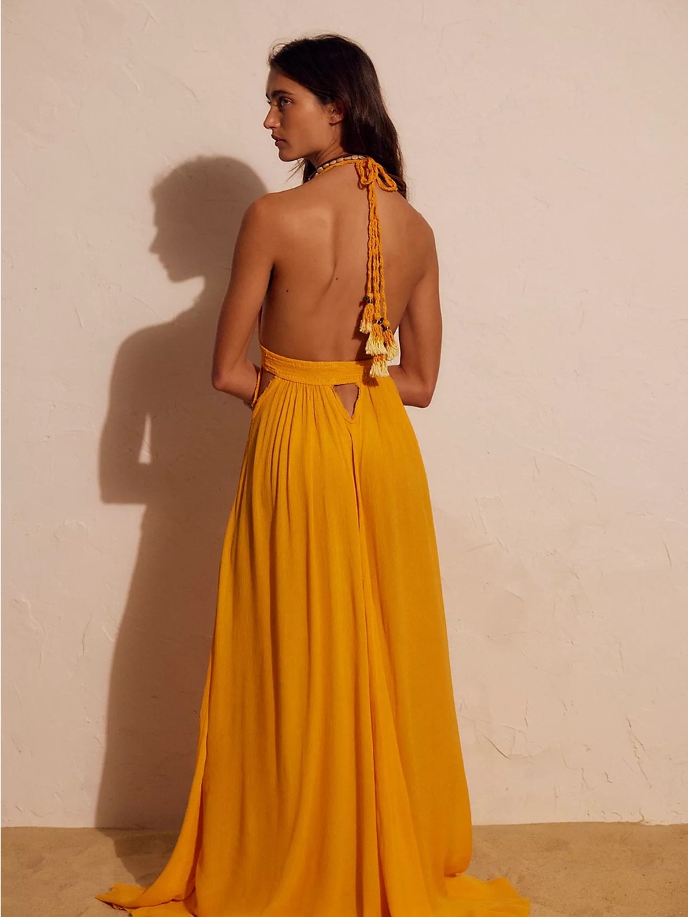 Free People Frayed Orange Look Into the Sun Maxi Dress Halter Bohemian Boho - Picture 5 of 16